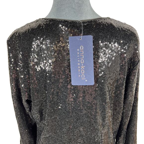 Anna-Kaci Sequin Jacket Cardigan Medium Black Open Front Bling Gala Sparkle NEW! - Picture 6 of 14